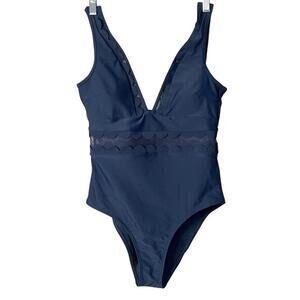 Cupshe Swimsuit Womens Size M One Piece Blue Molded Cups Ruffles Shoulde NWT